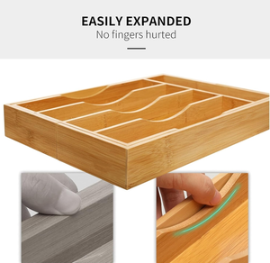 Organisateur de tiroir de cuisine extensible et réglable en bambou pour couverts et ustensiles – Outil d'organisation domestique pour la cuisine - Product Image 6
