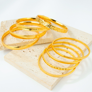 Hot Selling Simple Gold Color <b>Bangle</b> 24k Gold Plated Non Tarnish Fashion <b>Bangles</b> Jewelry for Women Event Party Daily - Product Image 5