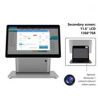 Sistema POS Todo en Uno de Escritorio de 15.6+10.1 Pulgadas, Terminal POS con Pantalla Táctil de 4+64GB para Tiendas Minoristas