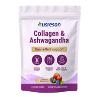 Ausreson Extrait de Racine d'Ashwagandha en Poudre de Collagène à Boire, Complément pour le Sommeil, Biologique, Marque Privée, 300mg de Collagène et Poudre d'Ashwagandha