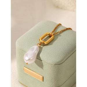 Mystara लोकप्रिय नया ट्रेंडी कॉलम बारोक मोती हार उच्च अंत ओ-आकार के स्वेटर चेन सफेद मोती पेंडेंट स्टेनलेस स्टील - Product Image 3