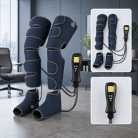 Bottes de massage des jambes à pression d'air avec chauffage des genoux, 4 modes, 4 intensités et minuteur de 15 minutes pour usage domestique, bleu marine avec bordure grise