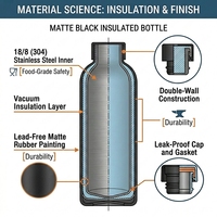 Bouteille d'eau isotherme portable en acier inoxydable sans BPA de 500 ml, écologique, avec revêtement en caoutchouc personnalisé, pour l'extérieur