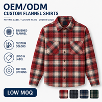 Chemise en flanelle brossée à carreaux rouges pour homme, personnalisable OEM/ODM, avec deux poches poitrine, boutonnée, manches longues, marque privée, faible MOQ, vente en gros