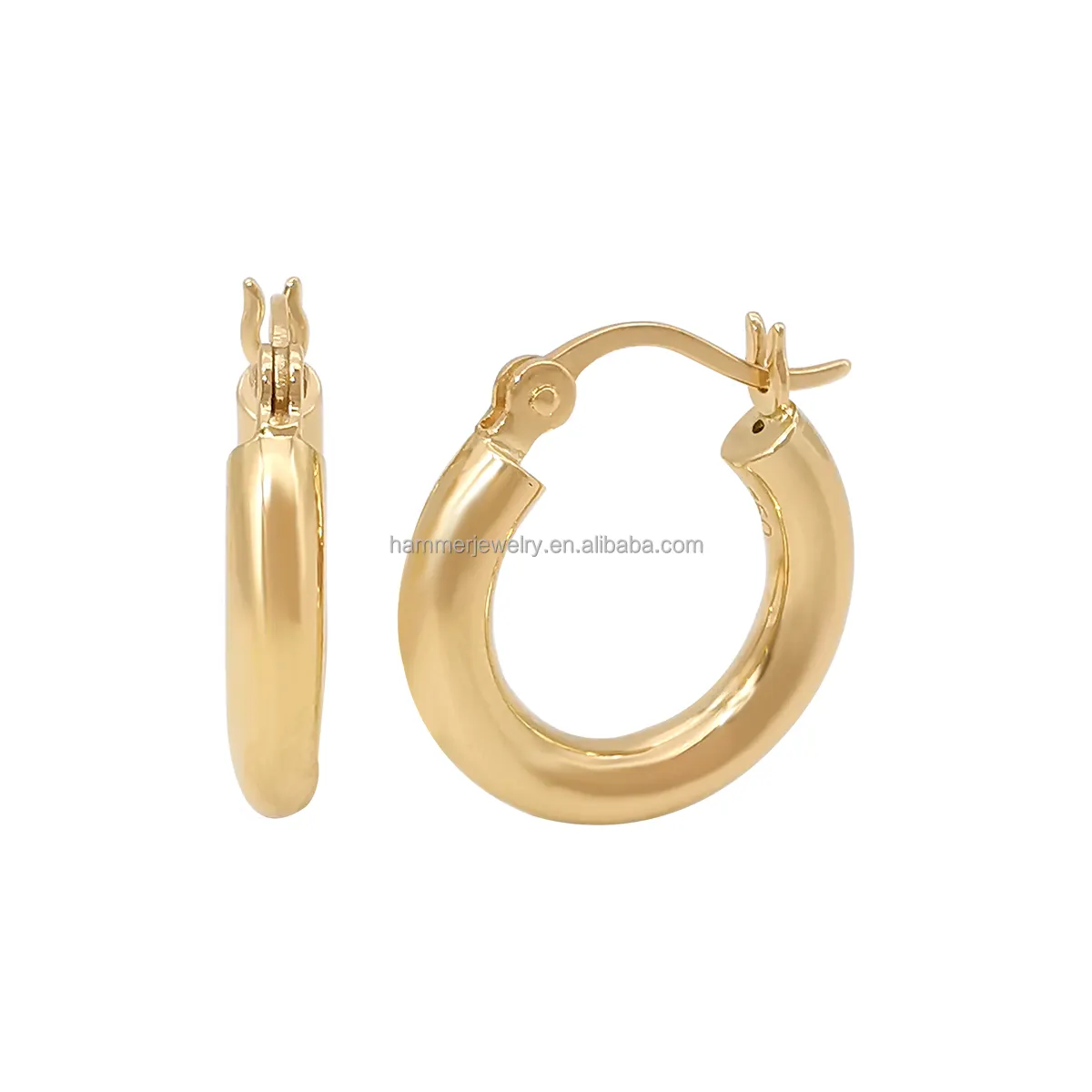 Pendientes de oro auténtico de 18k para mujer, aretes de círculo redondo de 16mm, 22mm y 26mm, diseño clásico, AU750