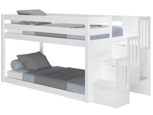 <b>Wooden</b> Twin Full Bunk Bed with Study <b>Desk</b> and 3 Storage <b>Drawers</b> Ladder and Safety Rails for Boys Girls No Box Spring Needed - Product Image 2