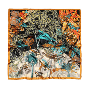 低起订量 民族花卉印花缎面方巾 女式 90 厘米 仿丝田园风格头巾和披肩 时尚百搭披肩 - Product Image 3