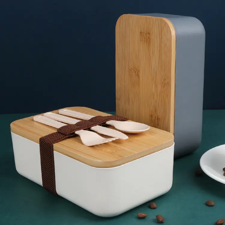 Großhandel japanischer Stil Öko biologisch abbaubar Lebensmittelqualität PP Kunststoff einlagig Bambusdeckel bento Lunchbox mit Bambusdeckel