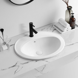 Lavabo Ovalado de Cerámica de Diseño Moderno <span class=keywords><strong>MUBI</strong></span>, Lavabo con un Solo Orificio para Grifo, Mueble de Baño Semiempotrado, Fácil Instalación - Product Image 3