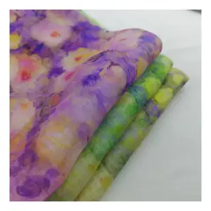 Venta al por mayor de telas de lino con estampado floral multicolor 60S tejido 100% ramio tela para prendas de vestir