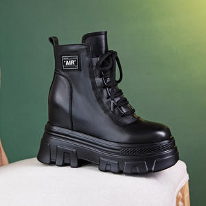 Cuero genuino para botas <span class=keywords><strong>Mujer</strong></span> Otoño Invierno Nueva plataforma de aumento de altura pequeña Tacón de cuña Cremallera Suelas gruesas Super - Product Image 1