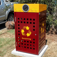 Contenedor de Reciclaje Metálico Perforado Cuadrado para Exteriores con Símbolo de Reciclaje para Jardín, Calle o Plaza