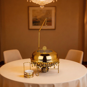 เครื่องอุ่นอาหารบุฟเฟ่ต์แบบแขวนหรูหราสีทอง 8 ลิตร รุ่นหยดน้ำ ทำจากสแตนเลสทรงกลม สำหรับใช้ในโรงแรมและร้านอาหาร - Product Image 3