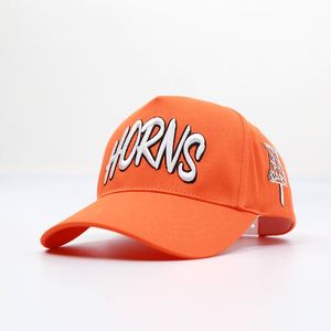 Custom Sports Caps 3d Embroidery Logo Design Travel Sunscreen Peaked Twill Fabric Orange 5 Panel Baseball Cap <b>Hats</b> - Product Image 1