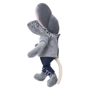 Ratón de peluche de 30 cm, gris juguete de pie con camiseta, pantalones, ratón de peluche, ropa