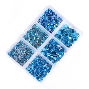Boîte de 6 compartiments de <span class=keywords><strong>strass</strong></span> thermocollants en verre à fond adhésif thermofusible, assortis, style à tige, accessoires pour nail art, sacs et chaussures - Product Image 5