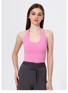 Top de Yoga sin Mangas con Cuello Halter y Cordones para Mujer, Top Corto con Relleno Extraíble, Ajuste Delgado, Suave y Elástico, Chaleco Deportivo para Pilates - Product Image 3