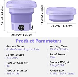 8L Capacity Portable Folding <b>Washing</b> <b>Machine</b> With 3 Modes Deep Cleaning for Underwear Portable <b>Washing</b> <b>Machine</b> Folding 8L <b>Mini</b> W - Product Image 4