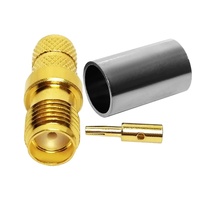 Konektor Koaksial RF Crimp Jack SMA Female Berlapis Emas 50Ohm untuk Kabel LMR240 H155 4D FB RG59 RG8X