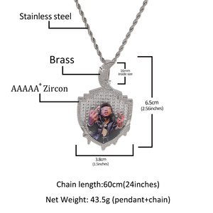 Collana Vintage con Ciondolo Personalizzato con Foto CZ Baguette, Charms Luna e Stelle, Catena a Corda Placcata Oro - Product Image 6