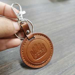 Custom Imprinted PU Leather Keychain Durable Reusable Round Travel Token Simple Adventurer <b>Gift</b> Tag - Product Image 3