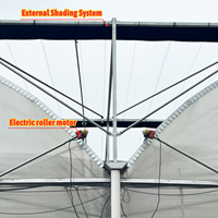 Serre agricole intelligente multi-chapelles grande taille en polycarbonate avec filet d'ombrage et bancs roulants