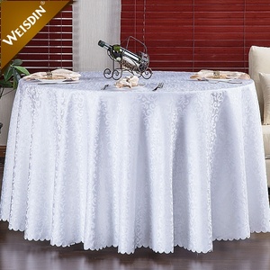 Logo personalizzato bianco Jacquard poliestere damascato tovaglia rotonda decorazione banchetto <span class=keywords><strong>di</strong></span> nozze all'ingrosso biancheria da ristorante dell'hotel tovaglia - Product Image 5
