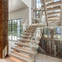 Hochwertige Moderne Gerade Treppe mit Holzstufen und Trägerkonstruktion für Villen