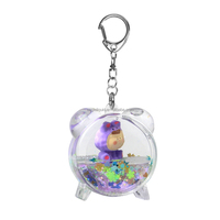 Porte-clés en plastique en forme d'horloge réveil, rempli de liquide coloré, avec animal 3D en résine flottant et confettis scintillants à l'intérieur, idéal pour les cadeaux