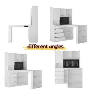 Bureau d'angle en bois en forme de L avec bibliothèque, étagère et éclairage LED, MOQ 100 - Product Image 2