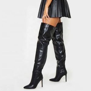 Bottes hautes à talon aiguille pour femme, pointues, sexy, taille 43, au-dessus du genou, style simple, à enfiler, nouvelle collection - Product Image 2