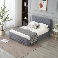 Lit de Luxe Moderne à Cadre en Bois et Tissu Capitonnée, Design Européen, avec Rangement à Vérin et Literie Incluse, Taille Queen, pour Chambre à Coucher