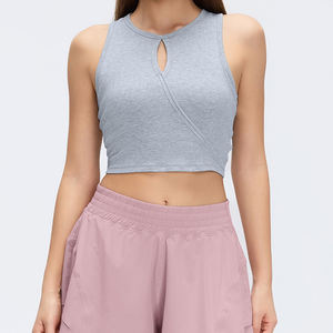 Women's Modal <b>Skin</b>-Friendly Sports Vest Summer Crew Neck Hollow <b>Out</b> Padded Sleeveless Athletic Top For Yoga & Fitness - Product Image 5