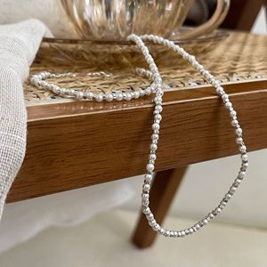 Collar de perlas de plata S925 con colgante de gema negra, diseño minimalista en capas para uso diario - Product Image 2