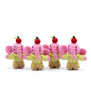 Adorno Navideño de Lana de Elefante Rosa y Blanco, Corona de Cereza, Hecho a Mano, Ecológico, Decoración Tradicional de Animales de Dibujos Animados para Interiores, Festivo - Product Image 1