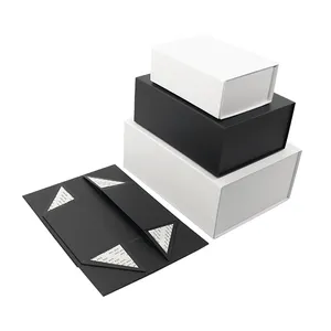 Luxe Zwart Boek Vormige Stijve Kartonnen Opvouwbare Gift Box Custom Print Papier Clamshell Magnetische Geschenkdoos