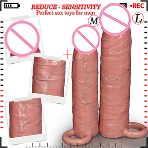 Удлинитель для пениса, утолщенный, десенсибилизирующий, для увеличения члена, реалистичный, из жидкого силикона, презерватив, задерживающий эякуляцию, <span class=keywords><strong>100%</strong></span> водонепроницаемый, товар для взрослых. - Product Image 2