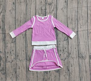 GLD1484 Ensemble de jupe athlétique pour fille, tenue de yoga pour enfant, vêtements de sport pour fille, motif uni violet, vente en gros - Product Image 2