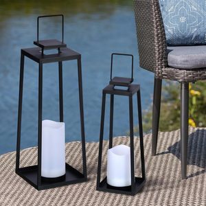 Black Metal <b>Lantern</b> With Led <b>Candle</b> Flameless Home Decoration Modern Minimalist Style Outdoor Indoor Use - Product Image 3