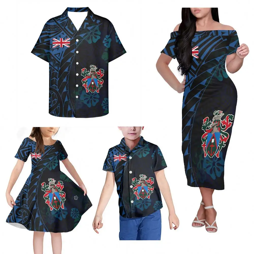 Familien passende Outfits Sommer Dresswear Boy Polynesian Tribal Blumen druck CUSTOM Pn Pitcairn Island Eltern Kind Kleidung