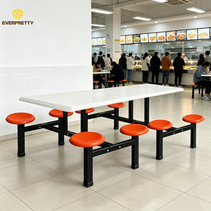 Juego de Mesa y Sillas para Cantina de 6-8 Personas, Mesa de Comedor Rectangular Resistente con Sillas Fijas para Cafetería Escolar, Oficina, Restaurante - Product Image 2