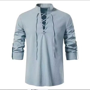 Nuova camicia da <span class=keywords><strong>uomo</strong></span> in cotone e <span class=keywords><strong>lino</strong></span> con collo alto Hippie Casual da <span class=keywords><strong>spiaggia</strong></span> - Product Image 6