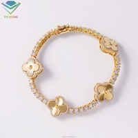 Pulsera de Tenis con Trébol de Cuatro Hojas, Joyería Hip Hop, 3mm, Plata S925, Chapado en Oro, con Incrustaciones de Moissanita