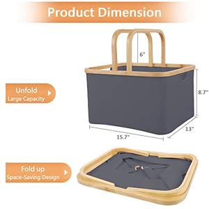 Cesta de Almacenamiento Grande con Asas Plegables de Bambú, Caja de Almacenamiento de Tela Oxford para Picnic, Compras, Almacenamiento en el Automóvil, Rectangular - Product Image 5