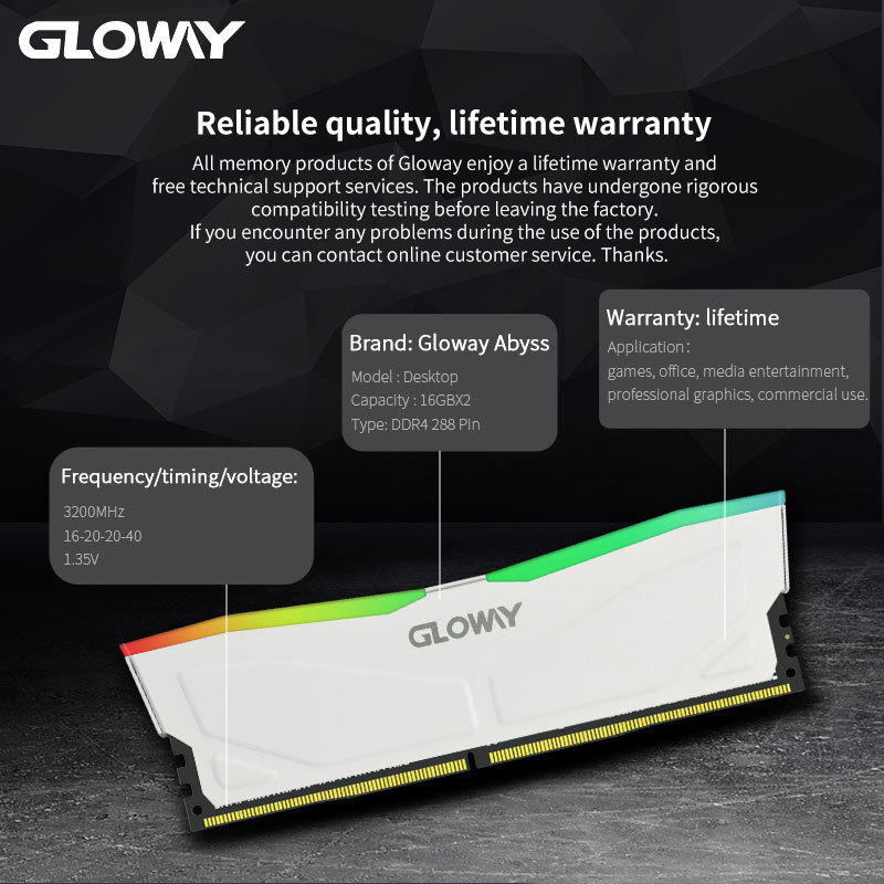 Gloway Ram RGB 16GB (8GX2) Kit DDR4 3200 (PC4-25600) Desktop