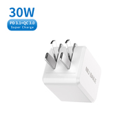 NIUBAILE Chargeur rapide Type-C 30W PD3.1/PD3.0 FCP pliable, respectueux de l'environnement, en ABS/matériau ignifuge, protection OVP/OCP, câble USB