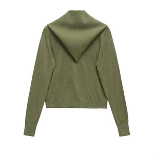 TAOP & ZA, chaqueta cárdigan de punto de un solo pecho Vintage para mujer 2024, bufanda fina de cuello nuevo, modelo decorado 2142165 - Product Image 2