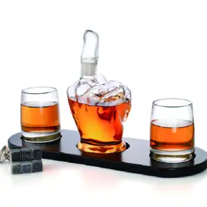 Wholesale 1000ml high borosilicate glass bottles in the shape of middle finger Rum Whiskey Gin spirit glass bottles