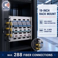 KEXINT Panneau de brassage à fibres optiques haute densité coulissant 19 pouces pour montage en rack ODF avec 12 cassettes MPO pour gestion de câbles 288 fibres