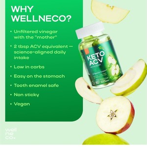 Gomitas de Vinagre de Sidra de Manzana Sin Azúcar, Suplemento de Fibra Dietética Cetogénica, Salud, Bienestar Inmunológico, Suplementos para Aumentar la Energía - Product Image 2